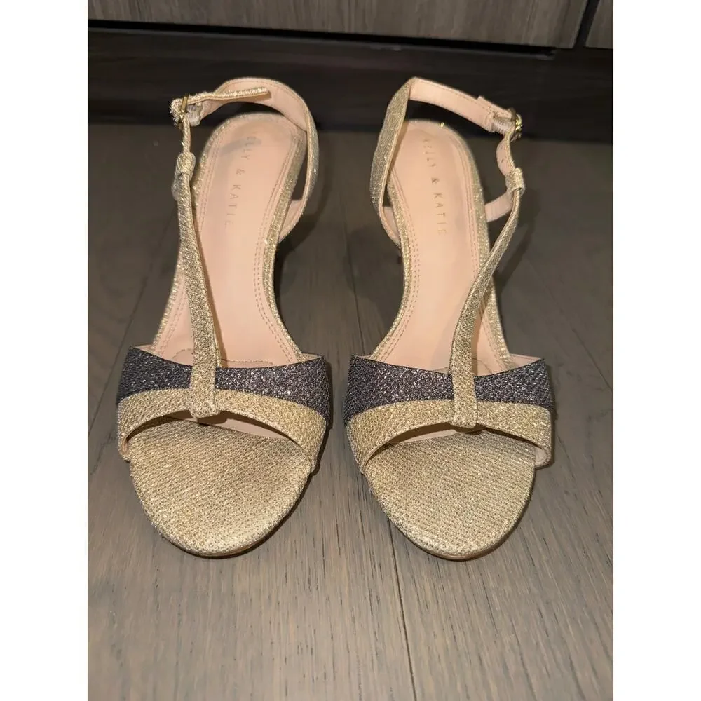 Kelly & Katie Size 7.5 Arinia Gold Sparkly Glitter Two-Tone Slingback Heels